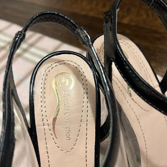 Liana Eloquence Collection clear block heel open toe clear w/ black Dazzling - Picture 3 of 6